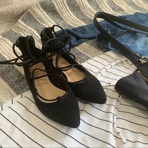 Black Velvet Tie-up Ballet Flats from Shoedazzle